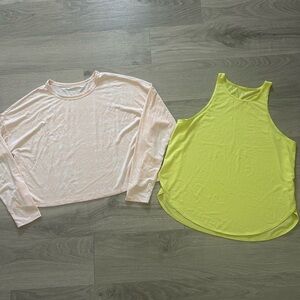 Yoga Pink Long-Sleeve and Yellow Tank Top Set